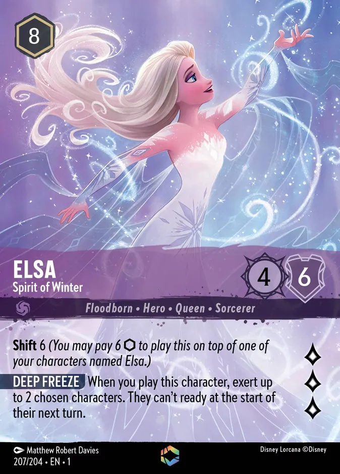 Carte Disney Lorcana de rareté Enchantée (Elsa, Esprit de l'hiver)